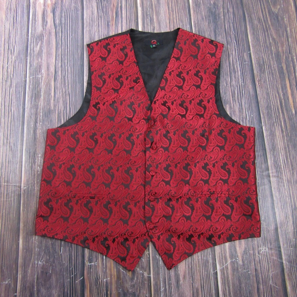Suit Vest Brand Q Mens XL‎ Red Paisley Tuxedo Belted Formal Wedding Waistcoat